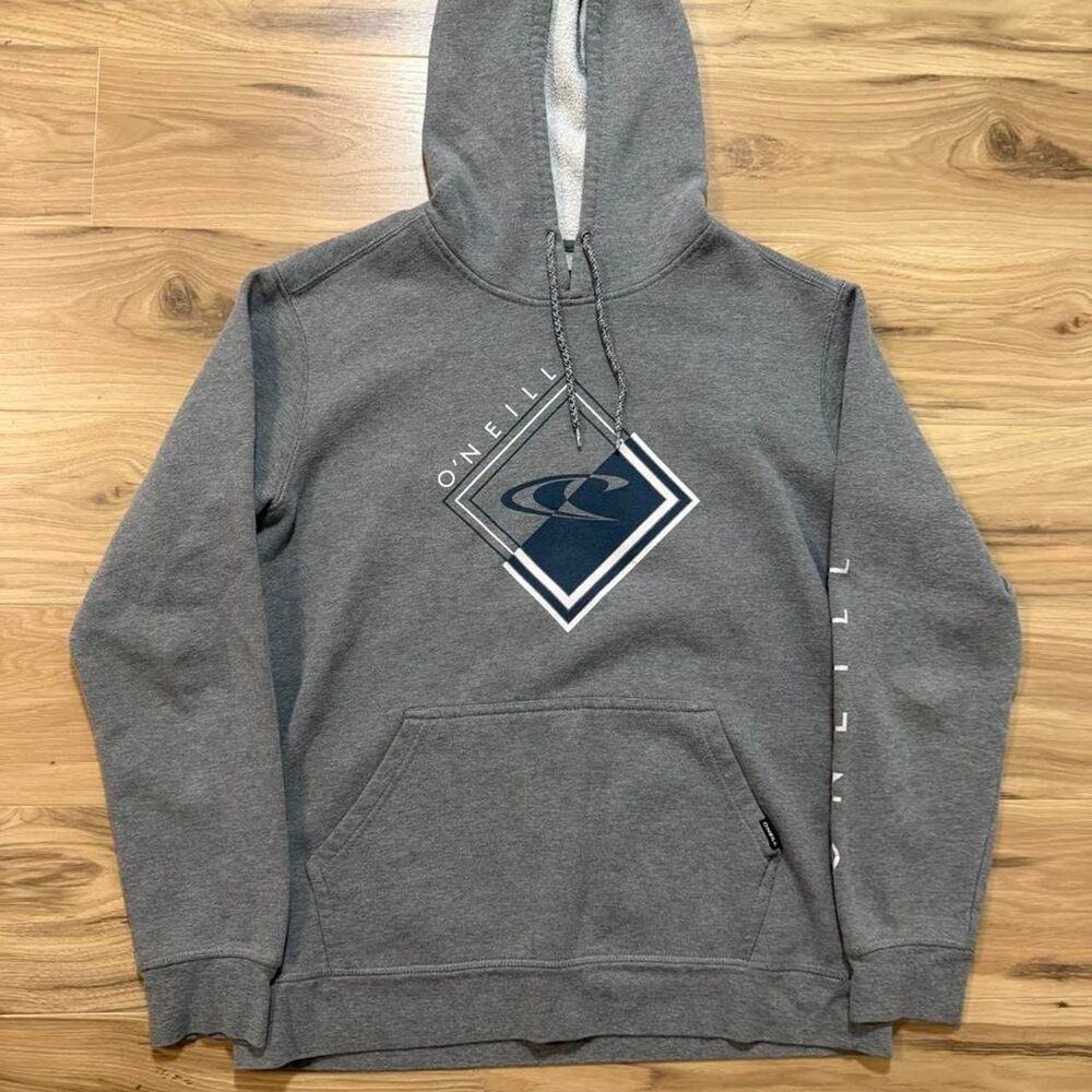 Y2K style Gray O'Neill surf hoodie graphic sleeve print size medium